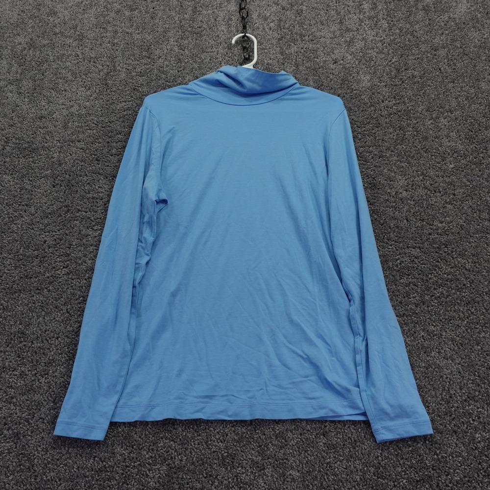 Lands End Turtleneck Womens Large Blue Shaped Long Sleeve Cotton 14-16